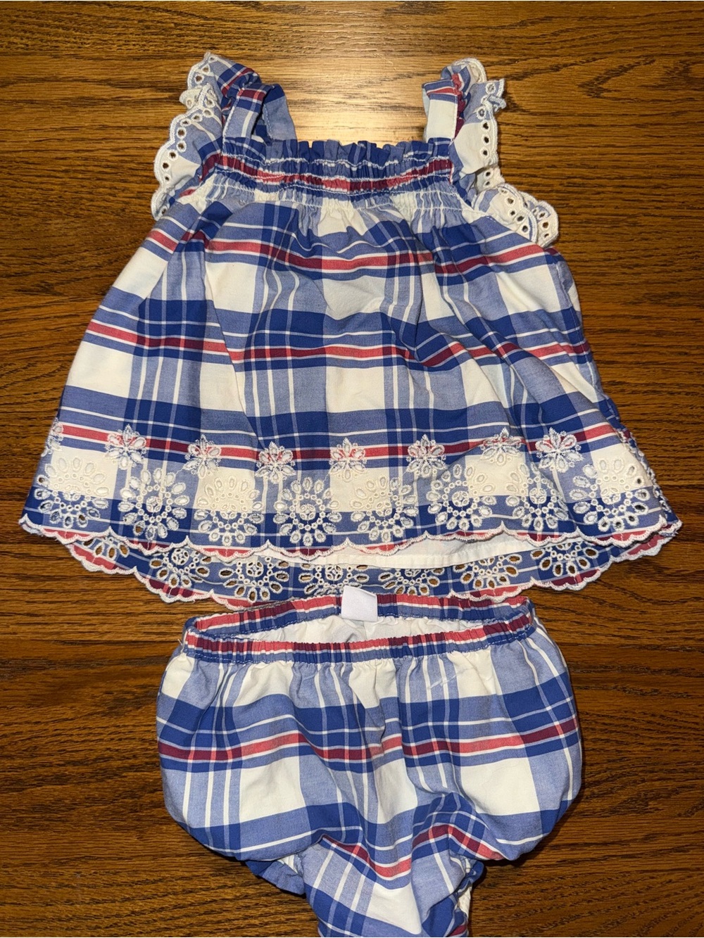 Baby Gap 12-18M Blue Plaid Baby Tank Top & Bloomer Set with Eyelet Trim